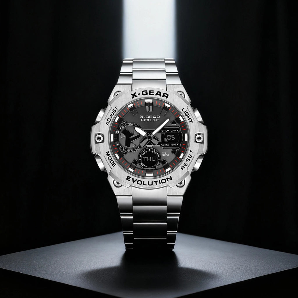 Men's waterproof watch with timer and alarm functions