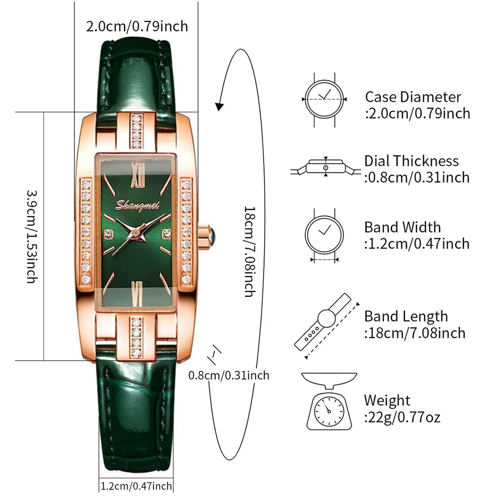 2 unidades/Reloj de cuarzo rectangular de moda para mujer con correa de cuero (sin caja)