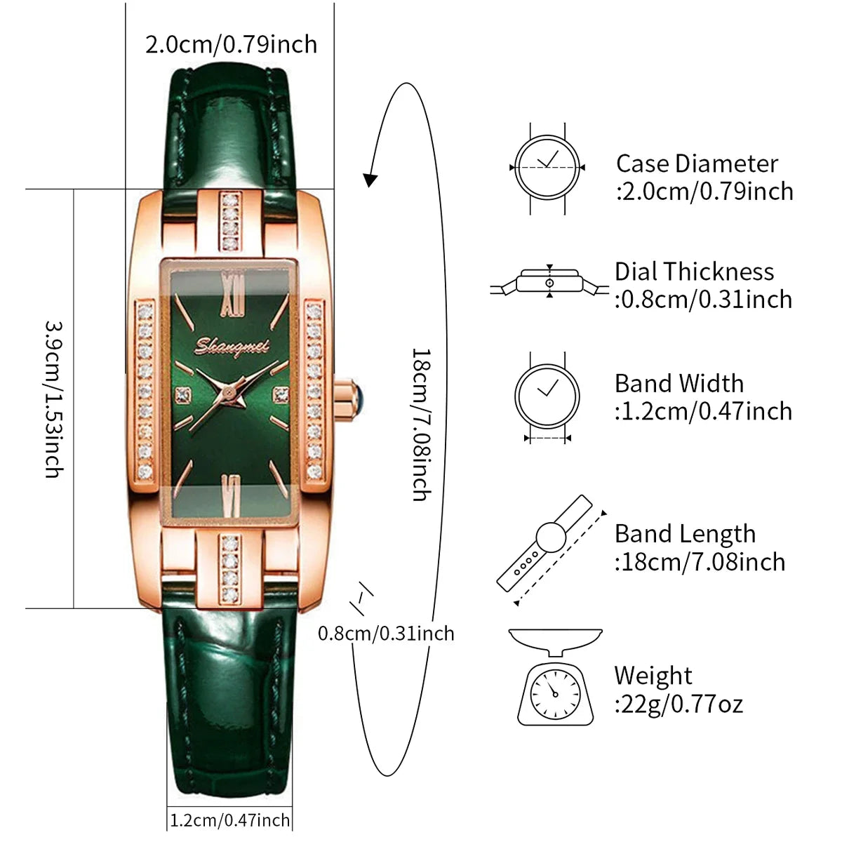 2 unidades/Reloj de cuarzo rectangular de moda para mujer con correa de cuero (sin caja)