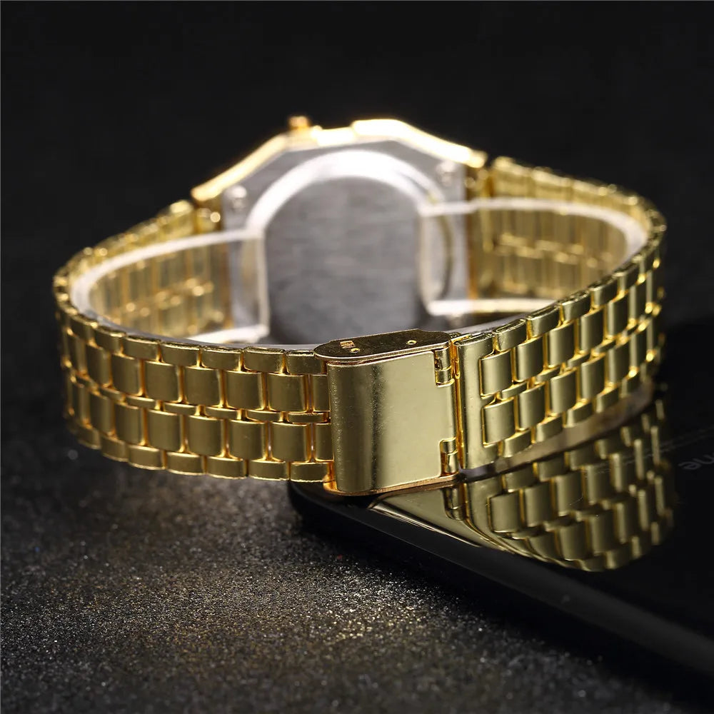 Elegant Unisex Digital Watch Gold/Silver Stainless Steel