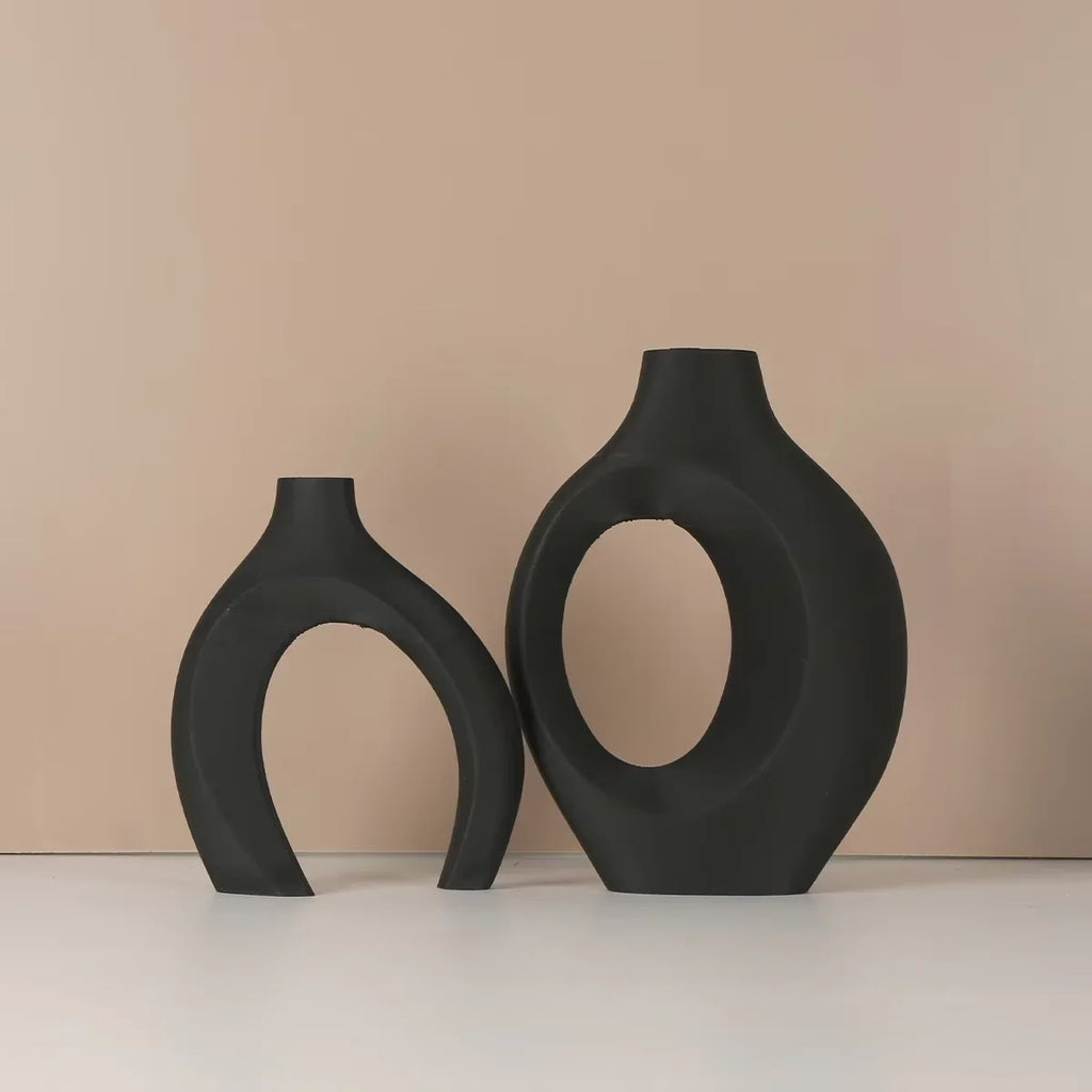 Set of 2 Nordic Modern Hollow Vases – Plastic Decorative Flower Vases for Living Room