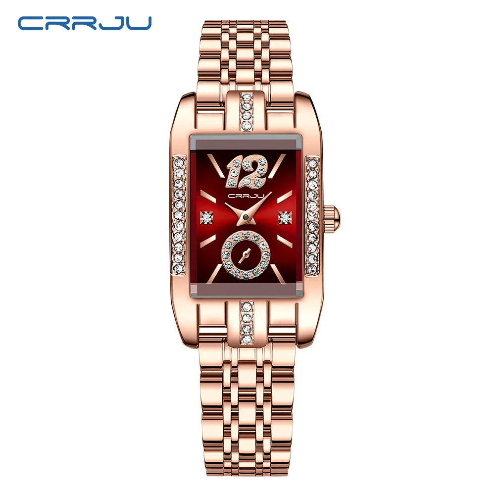 CRRJU Luxury Rectangle Womens Waterproof Watches