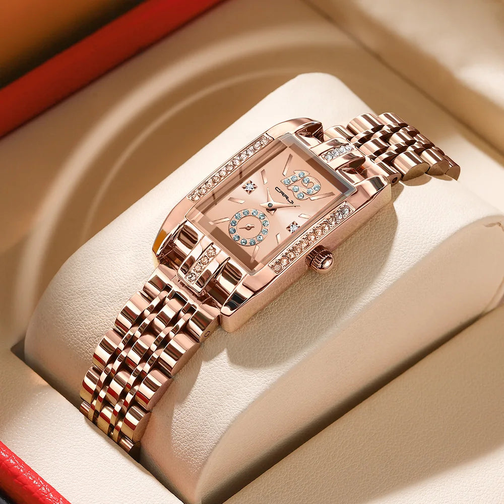CRRJU Luxury Rectangle Womens Waterproof Watches