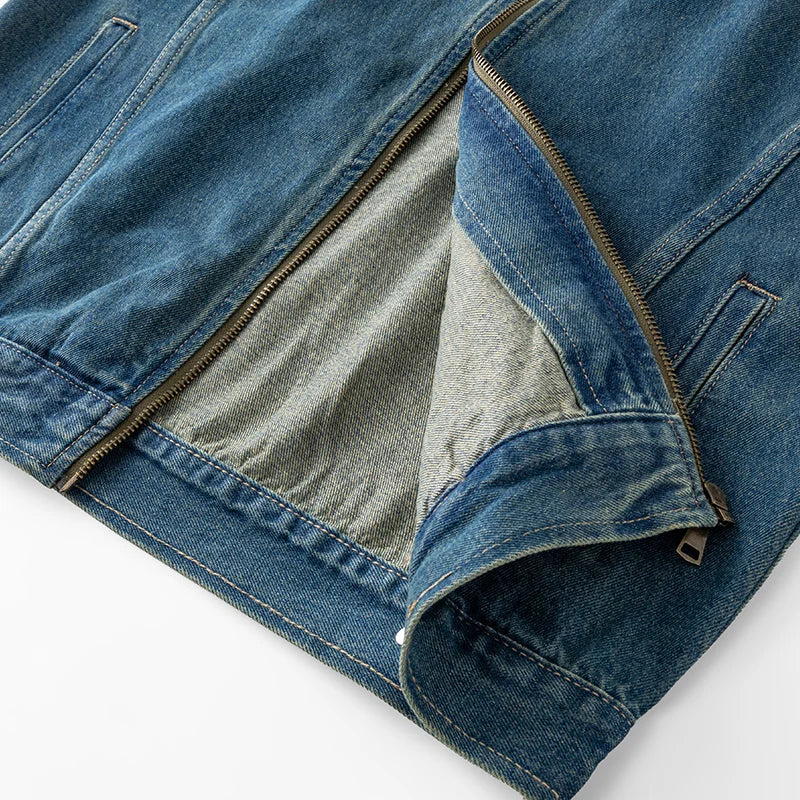 Men’s Casual Denim Jacket – Zipper Loose High Street Workwear