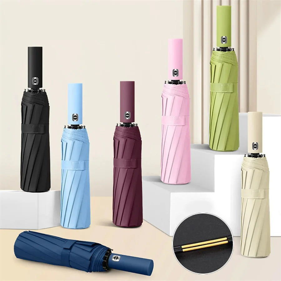 Black Automatic Folding Umbrella with UV Protection & Durable Frame