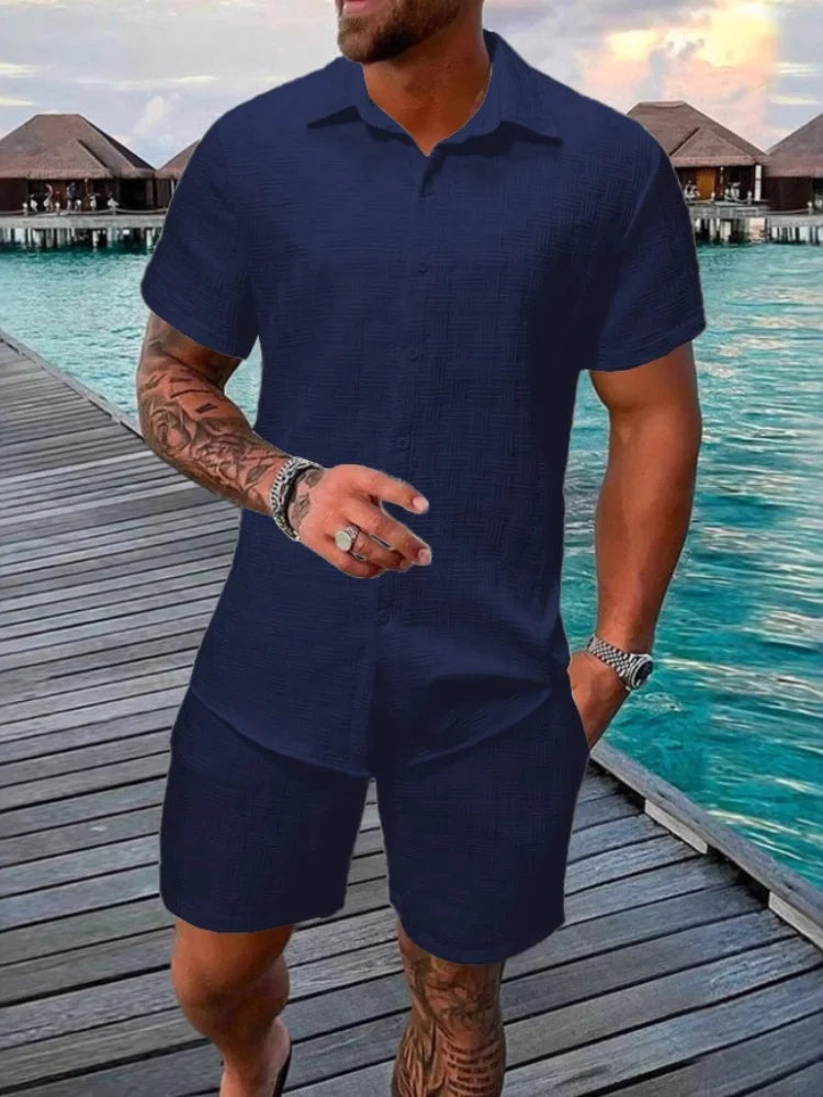 Men's casual daily outdoor travel solid color two-piece Set