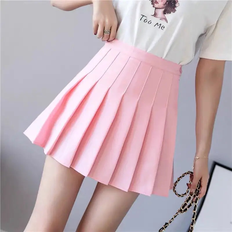 Kawaii Pink Plaid Pleated Mini Skirt (High-Waist Japanese School Style)