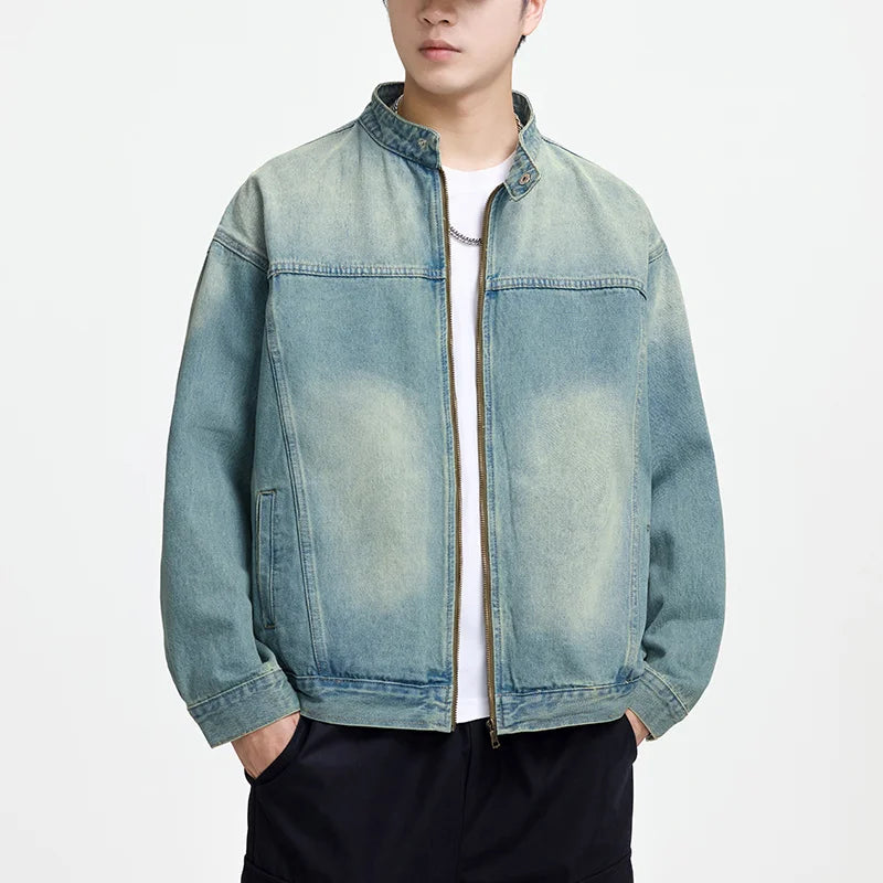Men’s Casual Denim Jacket – Zipper Loose High Street Workwear