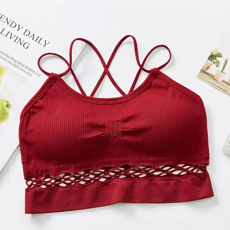 Women’s Cross Strap Push Up Sports Bra – Breathable Gym Crop Top