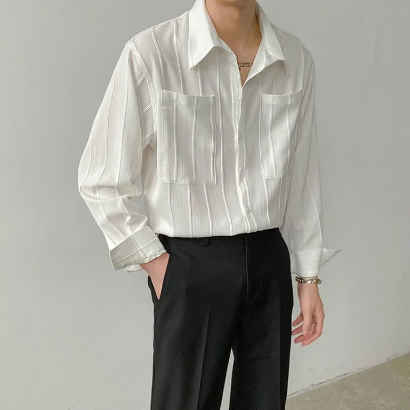 Top Style Pleated Long Sleeved Shirt Men