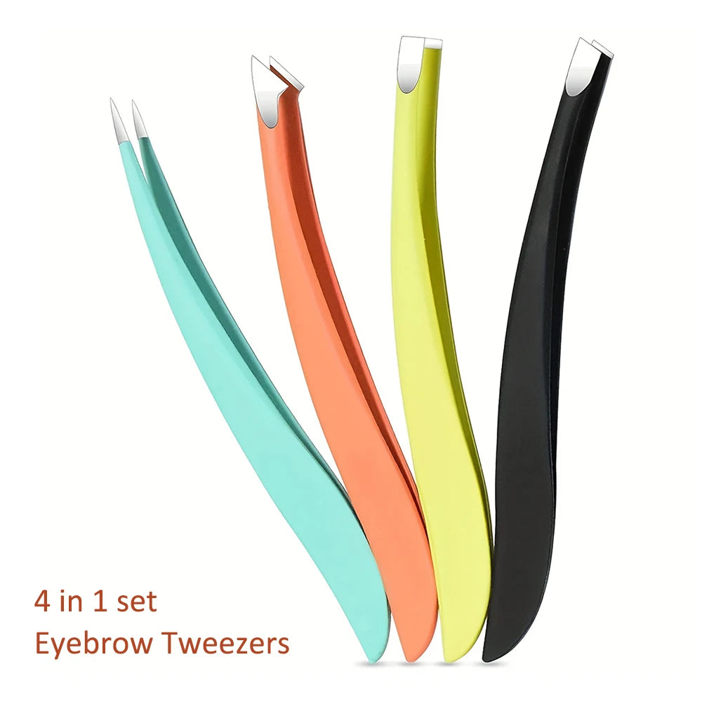 Stainless Steel Eyebrow Tweezers Set 4 Pcs  Eyebrow