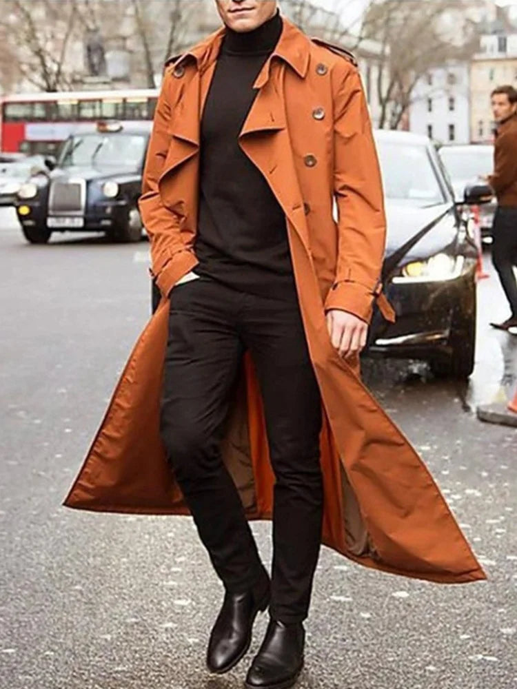 Men’s Overlong British Trench Coat with Epaulets (Spring Streetwear Style)