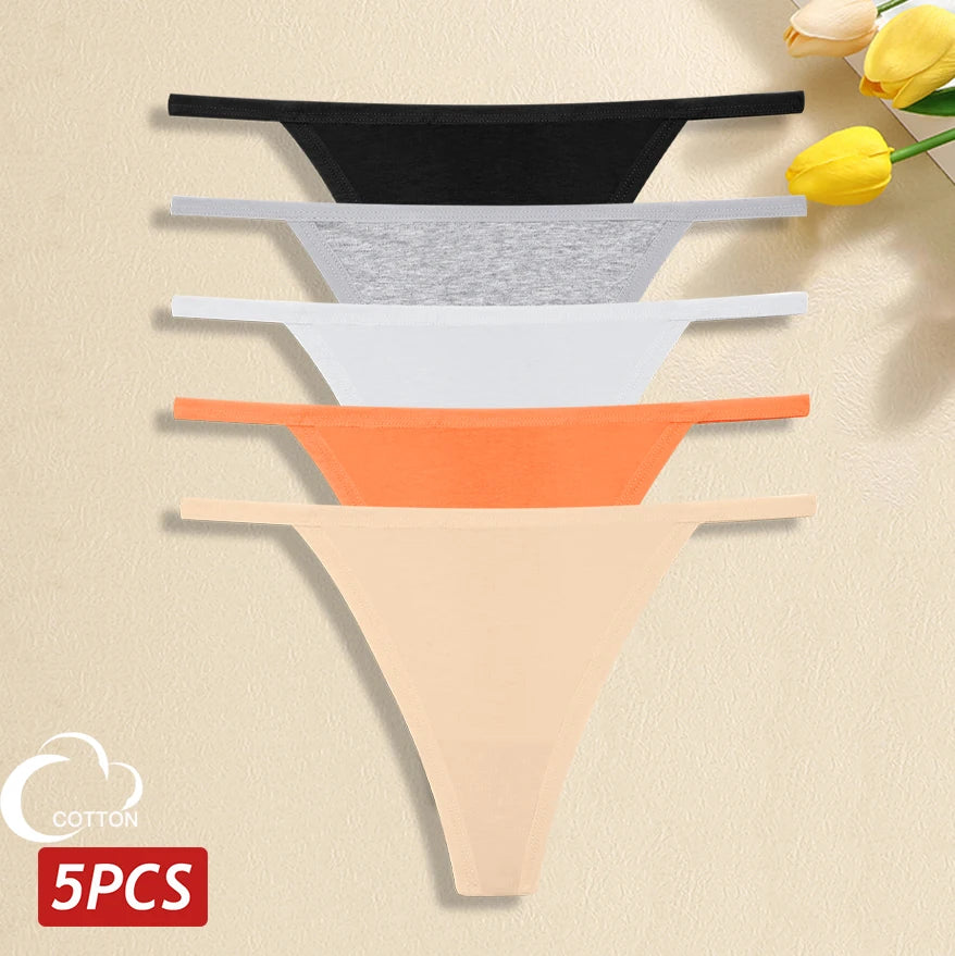 5-Pack Women’s Cotton Thong Panties – Low Waist Breathable Lingerie