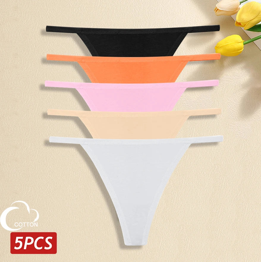 5-Pack Women’s Cotton Thong Panties – Low Waist Breathable Lingerie
