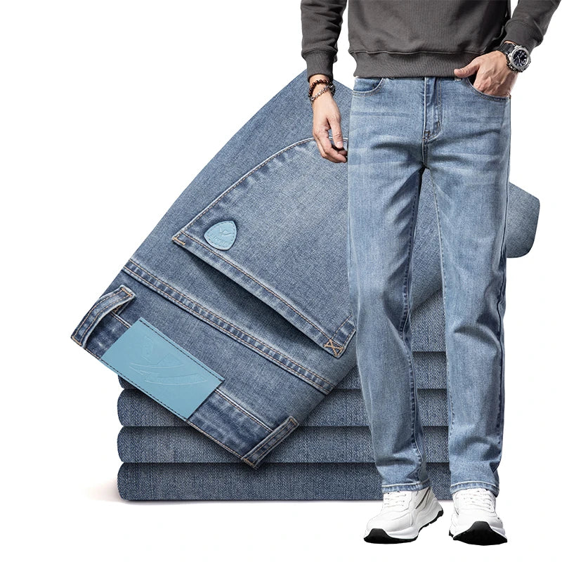 Premium Men's Fit Straight Casual Trousers Vintage Cotton Stretch Jeans