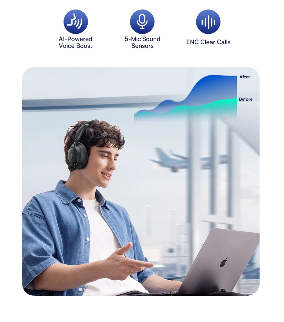 Baseus EH10 NC wireless headphones with adaptive noise canceling, Hi-Res audio, Bluetooth 6.0, and 80-hour battery.