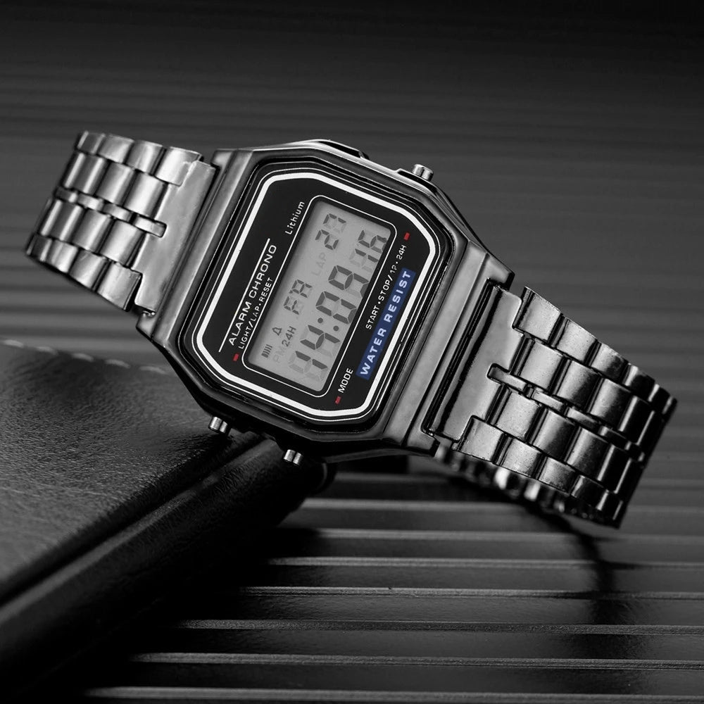 Elegant Unisex Digital Watch Gold/Silver Stainless Steel