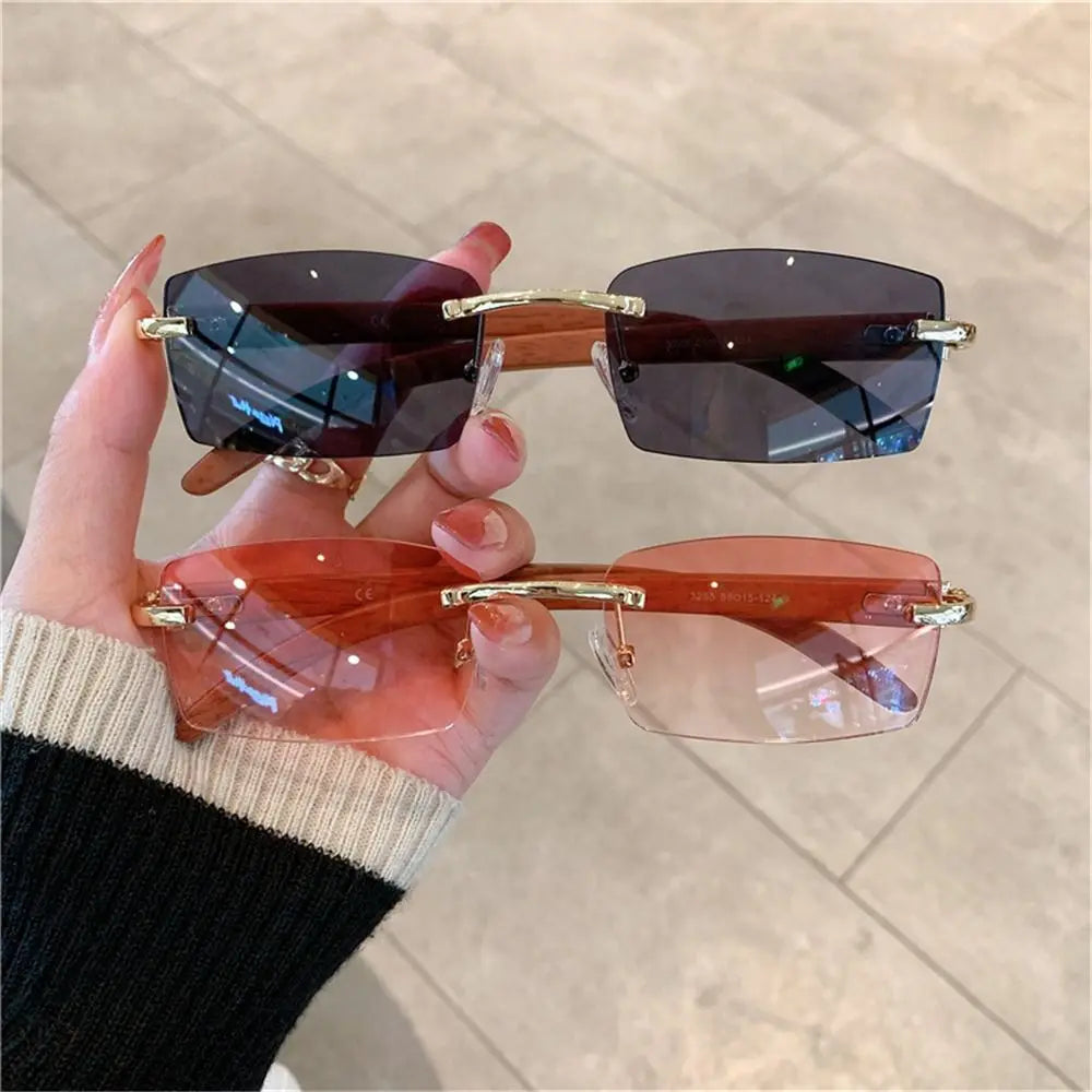 Trendy Rectangle  Rimless Punk Sunglasses UV400