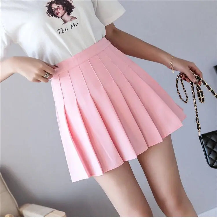 Kawaii Pink Plaid Pleated Mini Skirt (High-Waist Japanese School Style)