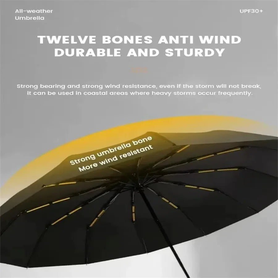 Black Automatic Folding Umbrella with UV Protection & Durable Frame