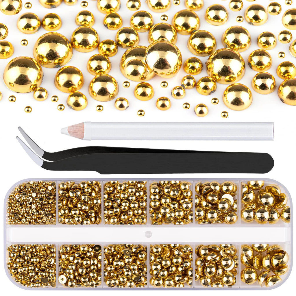 1 Box Half Round Flatback Nail Rhinestones Multi Size Gold& Silver