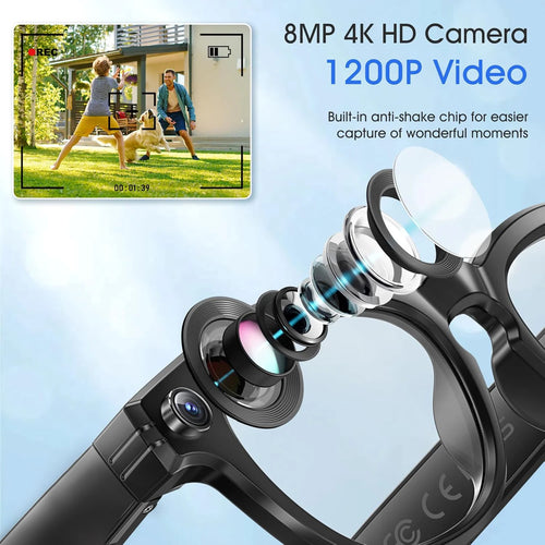 800W AI Camera Smart Glasses – Translation, Photo/Video, Waterproof, Calls, Color-Changing
