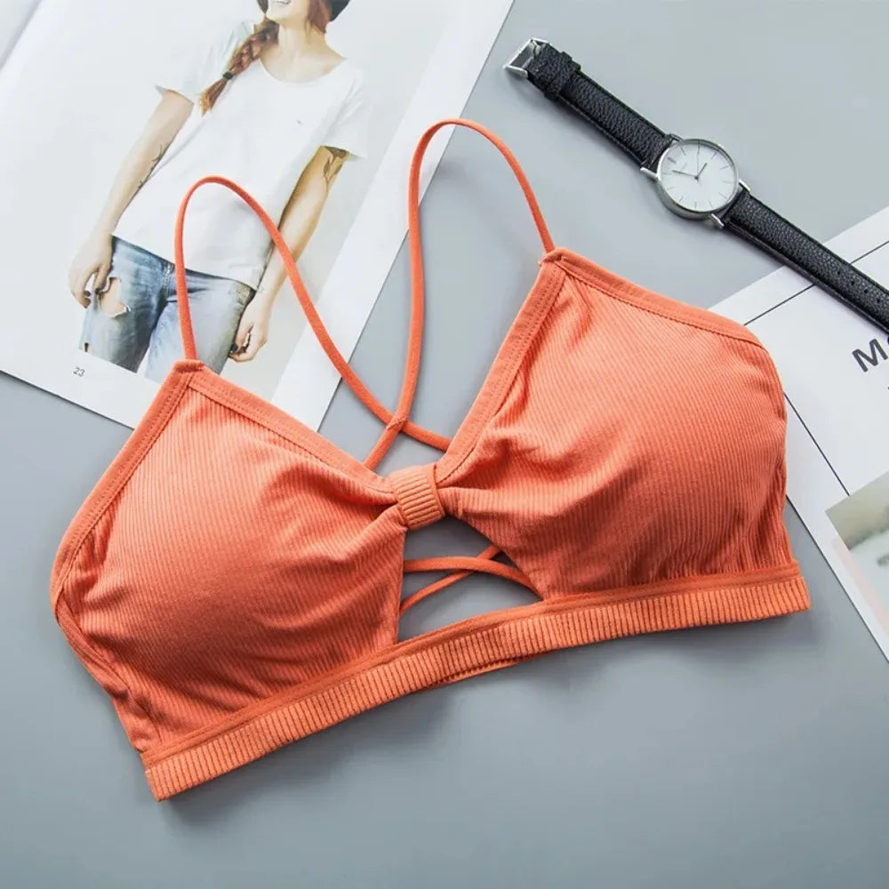 Women’s Cross Strap Push Up Sports Bra – Breathable Gym Crop Top