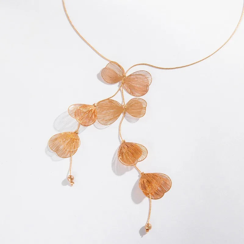 Trendy Gold Color Metal Petal  Necklace for Women