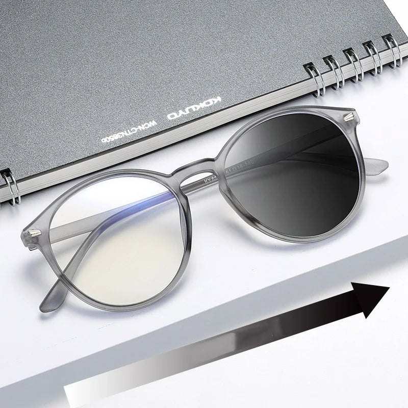 Photochromic Unisex Anti Blue Rays Glasses Round Frame