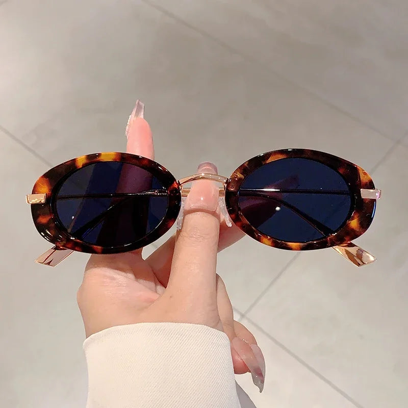 Trendy Luxury Designer Small Oval Frame Women's Sunglasses