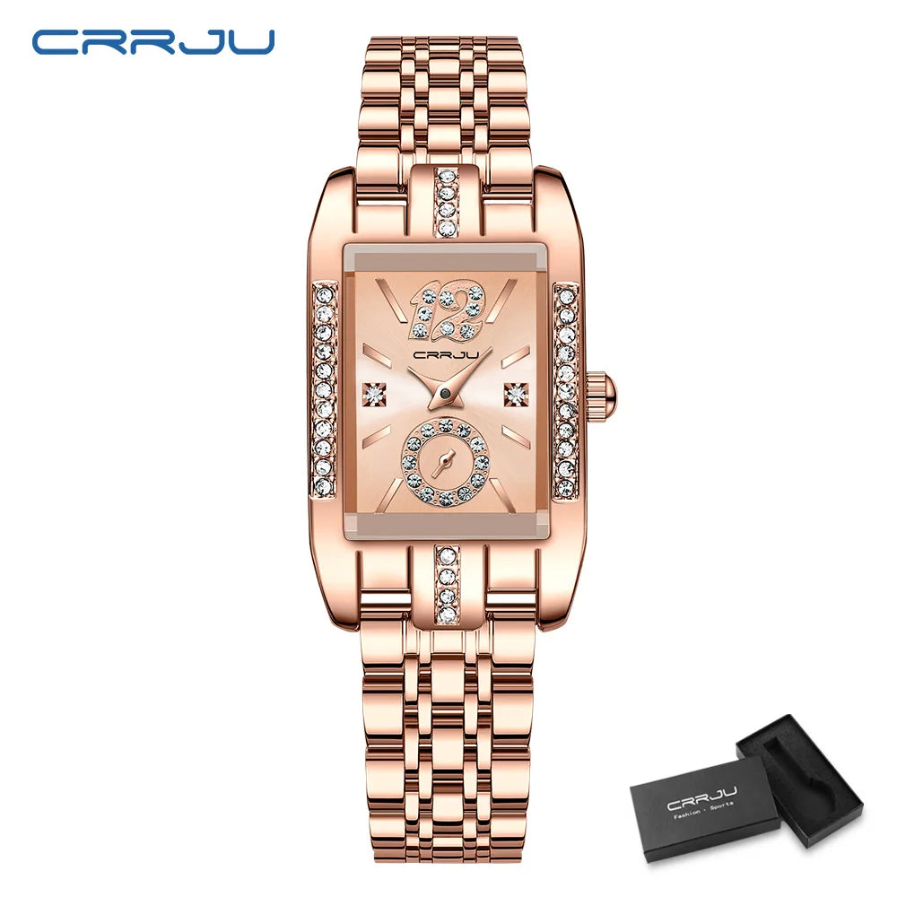 CRRJU Luxury Rectangle Womens Waterproof Watches