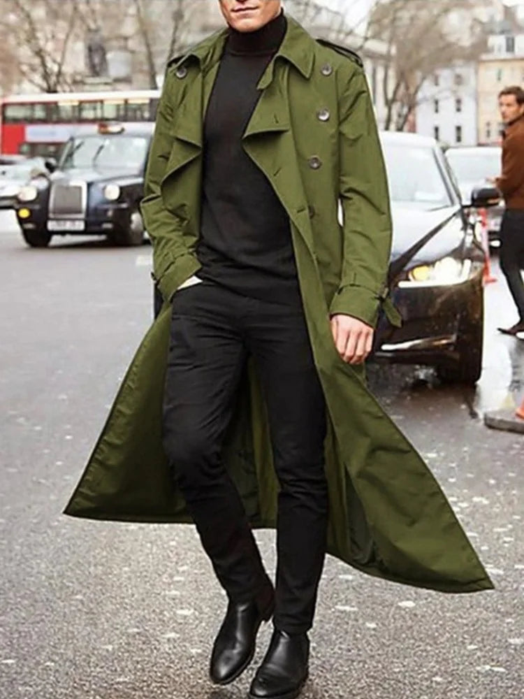 Men’s Overlong British Trench Coat with Epaulets (Spring Streetwear Style)