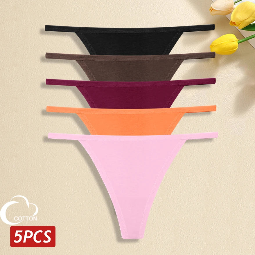 5-Pack Women’s Cotton Thong Panties – Low Waist Breathable Lingerie