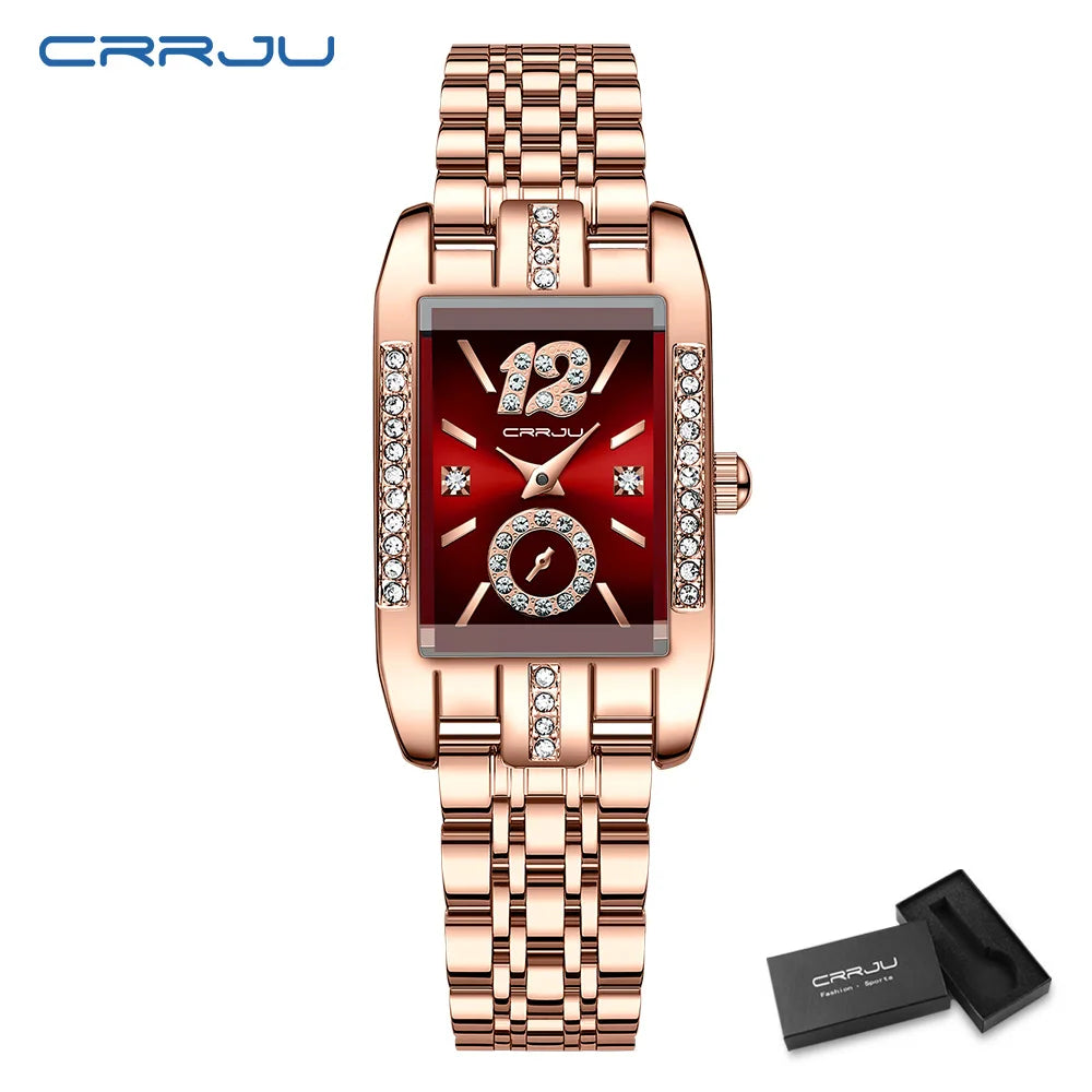 CRRJU Luxury Rectangle Womens Waterproof Watches