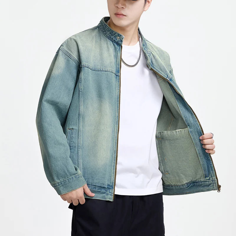 Men’s Casual Denim Jacket – Zipper Loose High Street Workwear