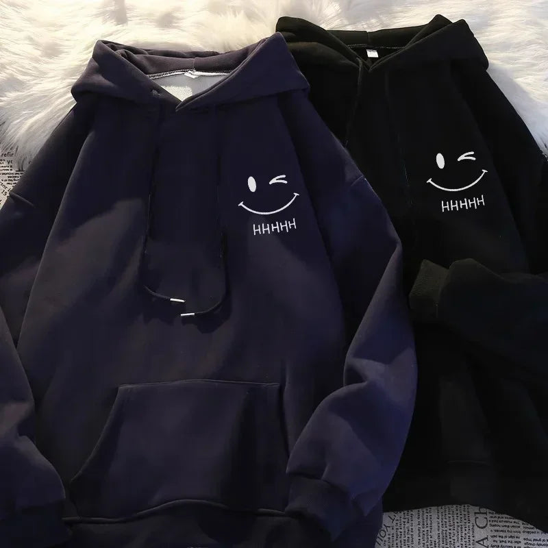 Unisex Funny Smiley Hoodie – Heavyweight Loose Cashmere Pullover