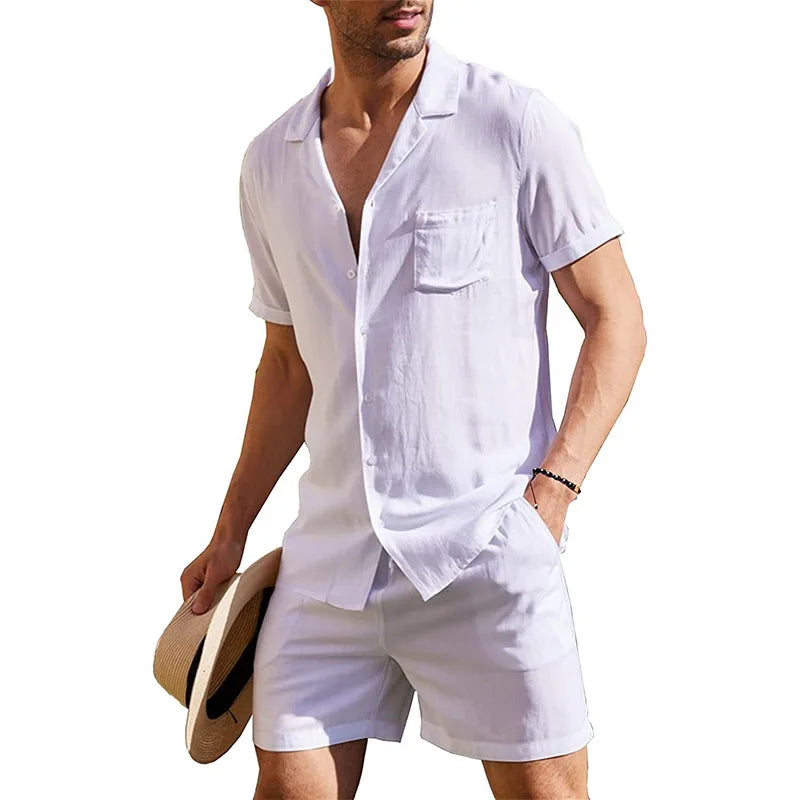 Cotton Linen Shirt Set Men's Casual 2-Piece Suit