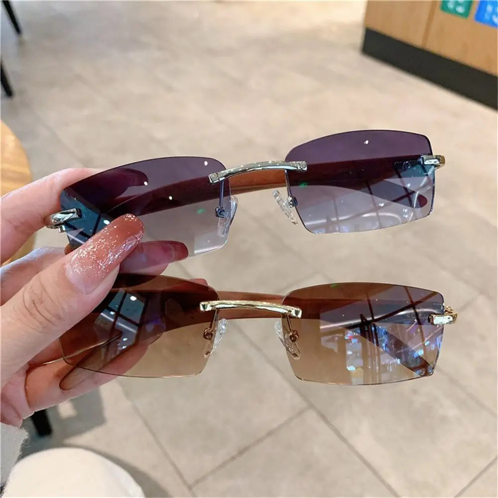 Trendy Rectangle  Rimless Punk Sunglasses UV400