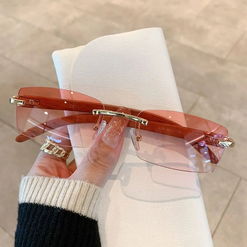 Trendy Rectangle  Rimless Punk Sunglasses UV400