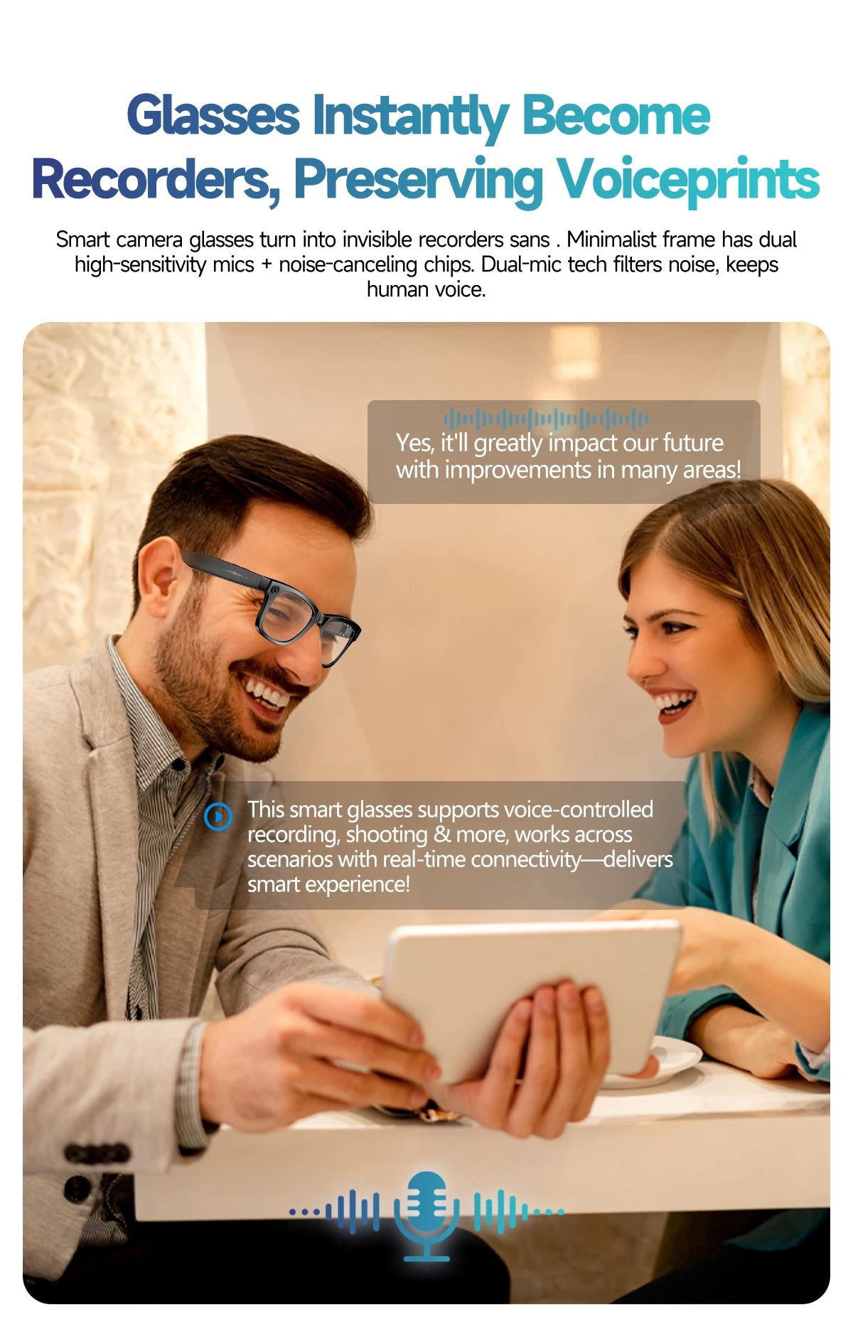 800W AI Camera Smart Glasses – Translation, Photo/Video, Waterproof, Calls, Color-Changing