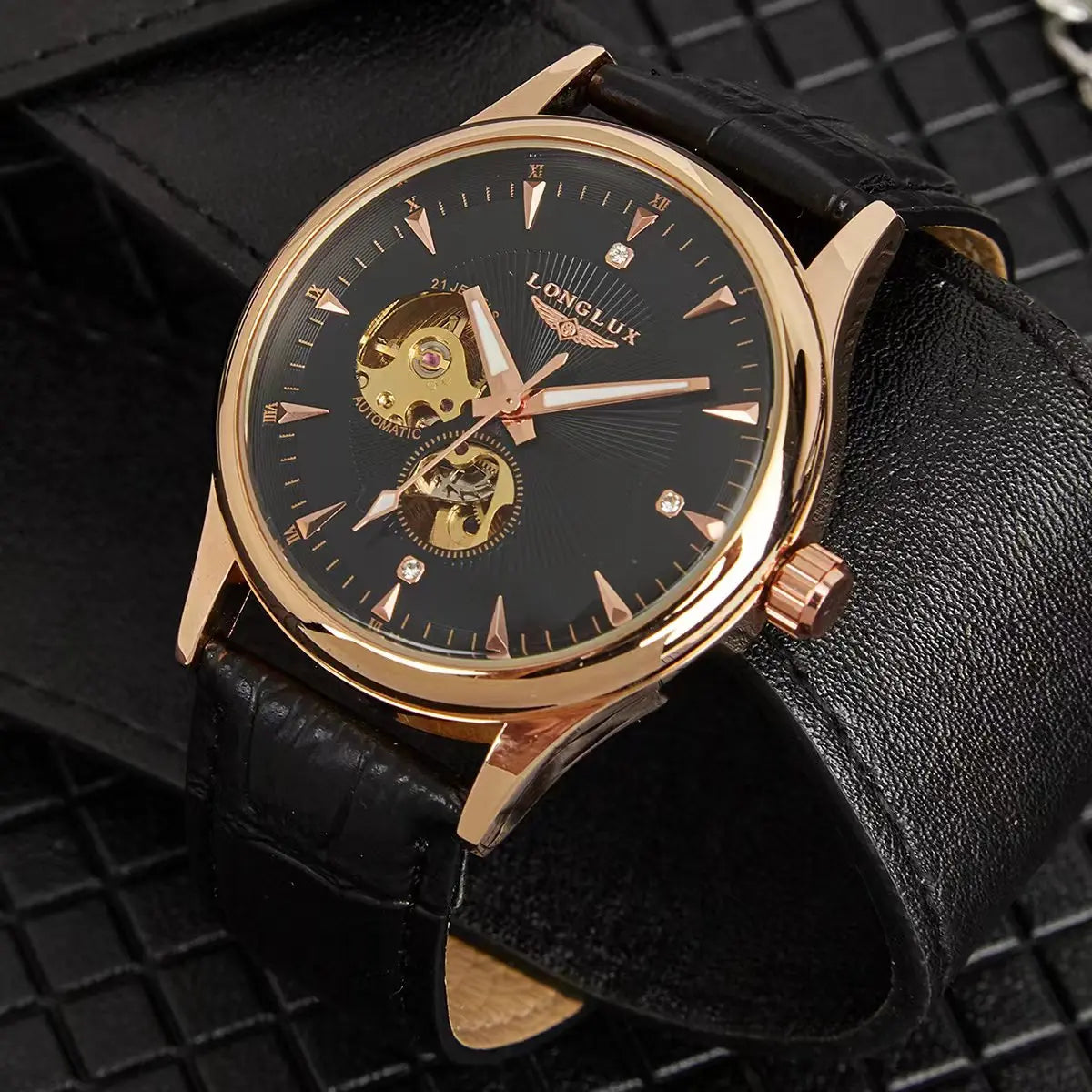 LONGLUX elegant style automatic mens waterproof watch