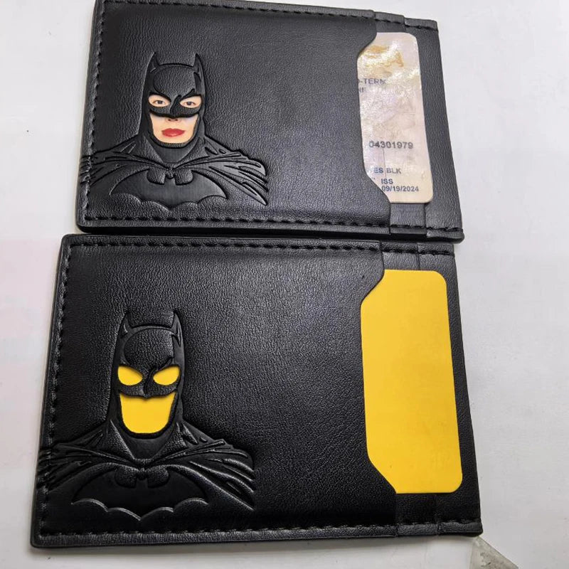 Personalized Leather Bat Mask Card Holder Wallet (Superhero Style)