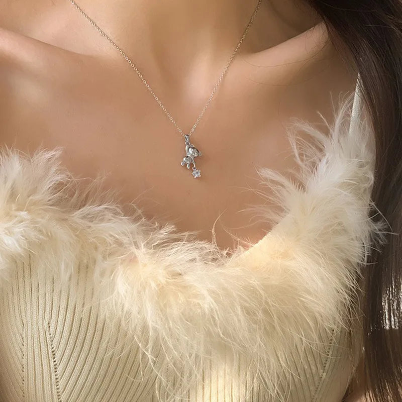 New Trendy Silver Bow Necklace For Woman