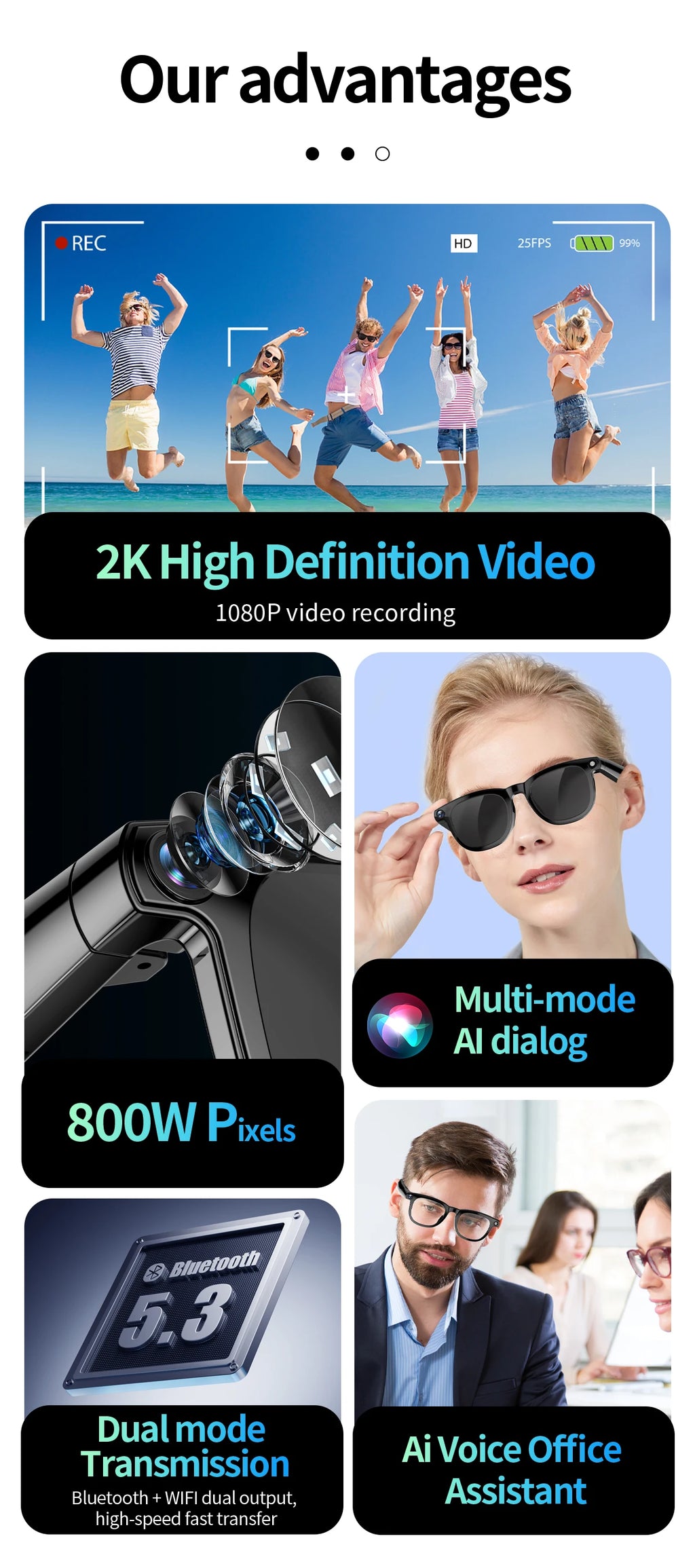 2-in-1 4K AI smart glasses with camera, calls, translation, and Bluetooth