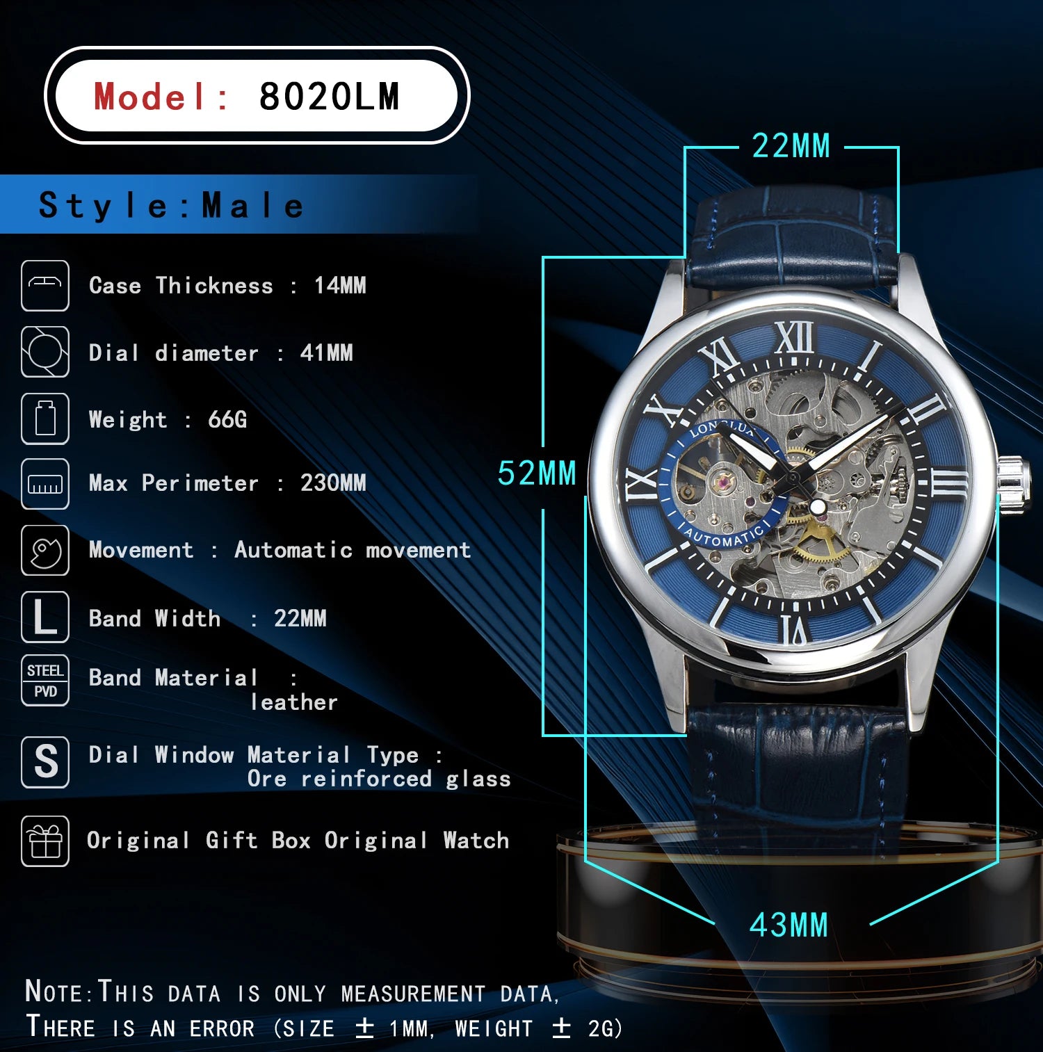 LONGLUX waterproof automatic men's watch