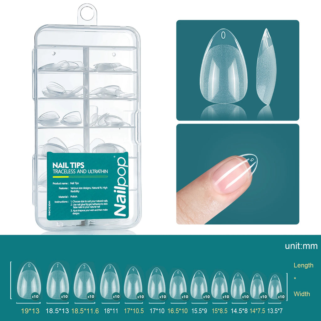 Nailpop 120pcs/box Gel X Nail Tips Medium Short Almond Shape