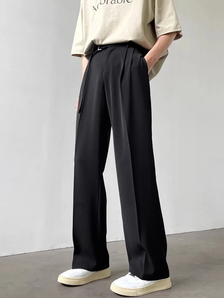 Retro High-End Wide-Leg Trousers with Belt (Men’s Casual Luxury Style)