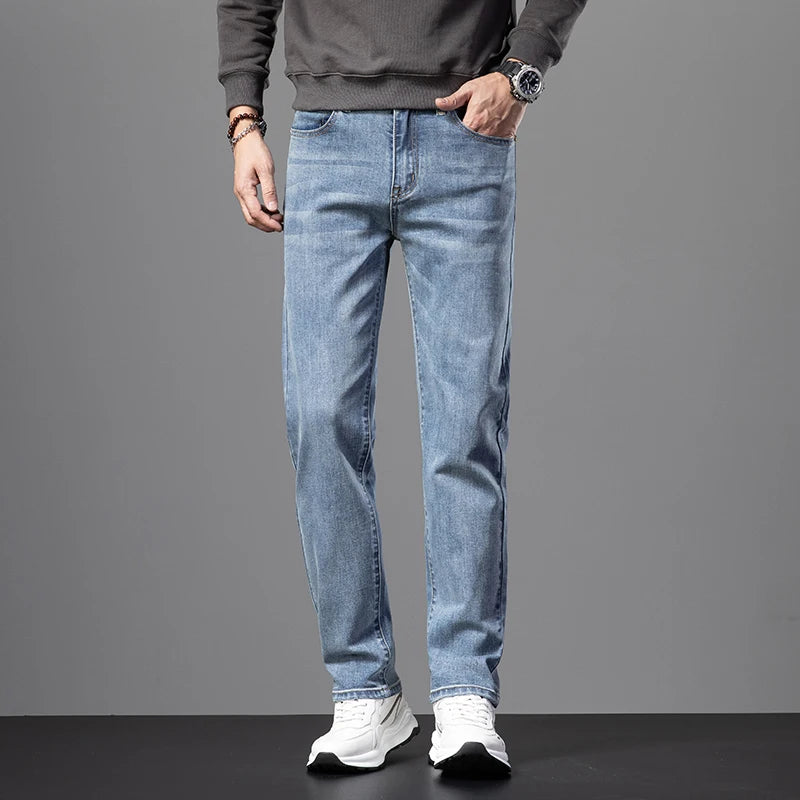 Premium Men's Fit Straight Casual Trousers Vintage Cotton Stretch Jeans