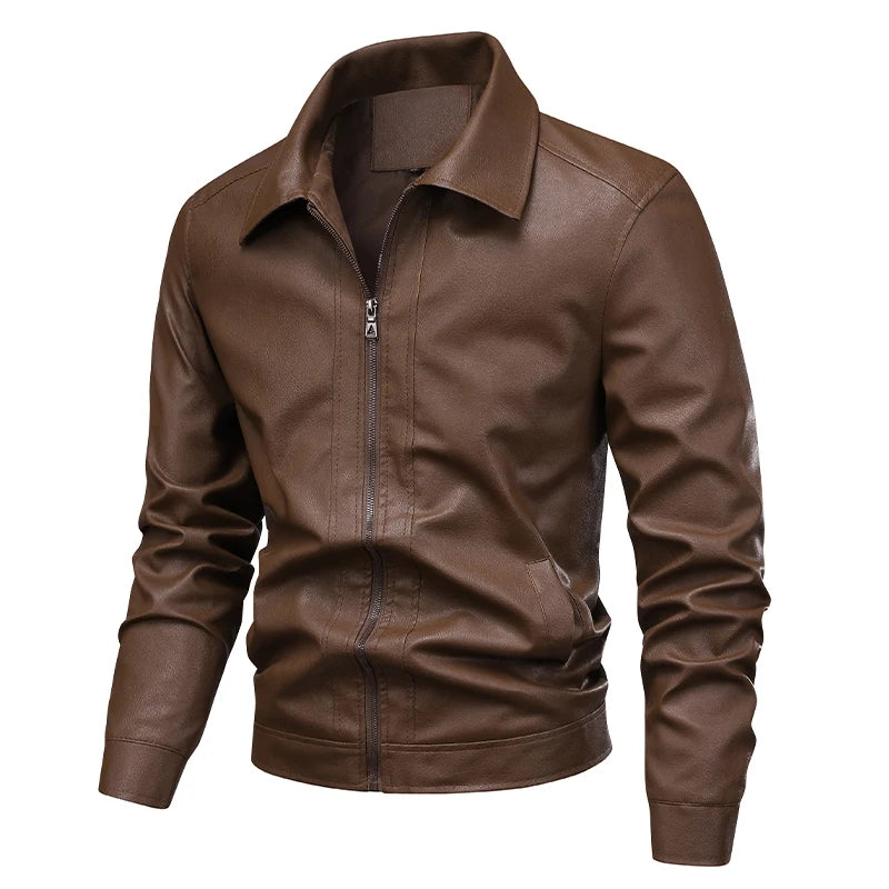 Men’s Black Faux Leather Biker Jacket – Casual Windbreaker