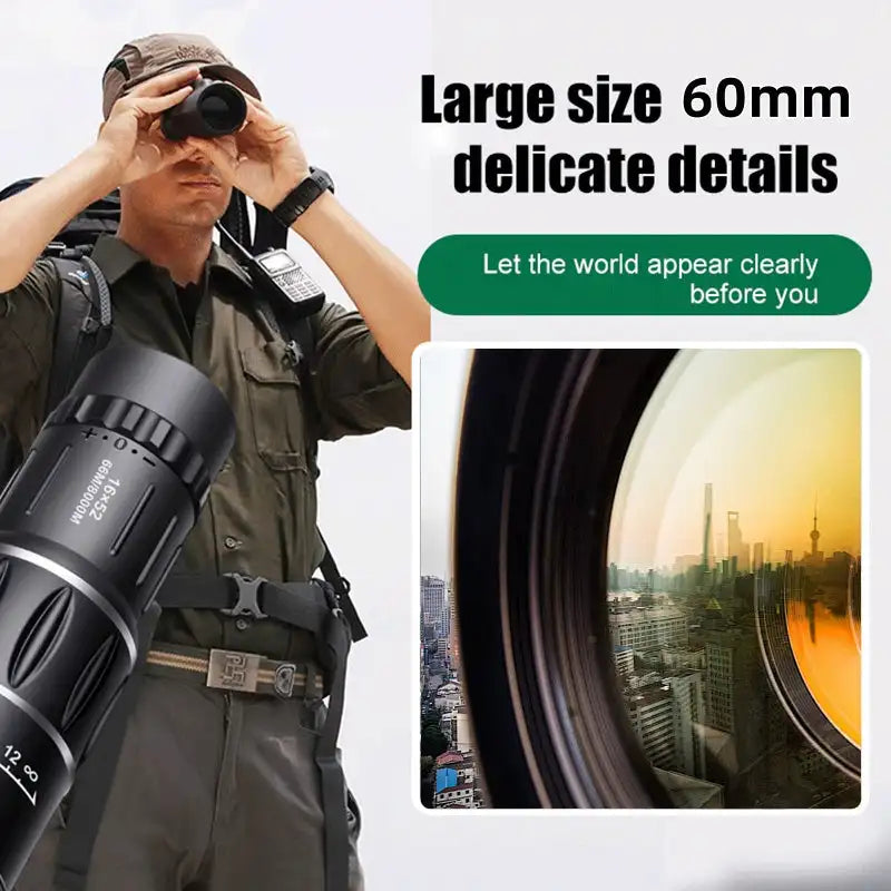 16x52 Monocular Telescope High-Power Dual Focus Optical Zoom